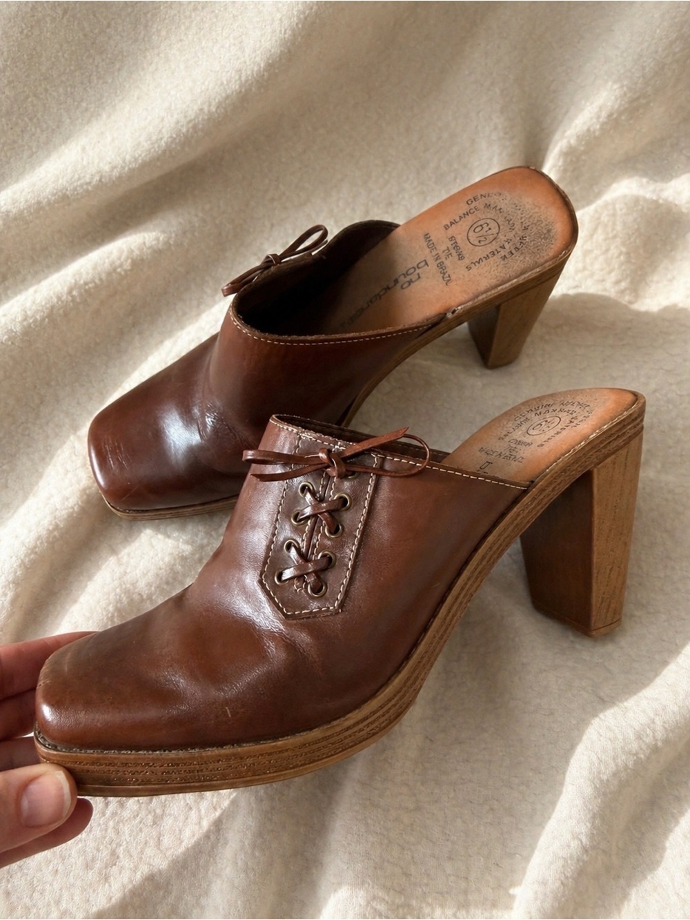Vintage Y2K No Boundaries Brown Lace Up Leather Mules 6.5